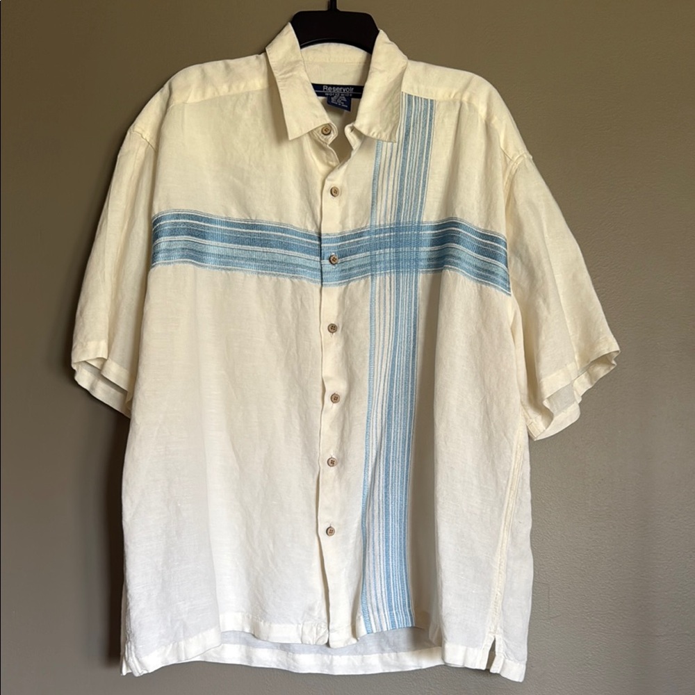 Reservoir world wide Men's Cream and Blue Casual Shirt
